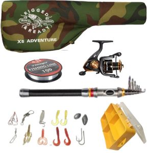 Combo Caña Pesca Carrete Accesorios Excursión Camping 2m