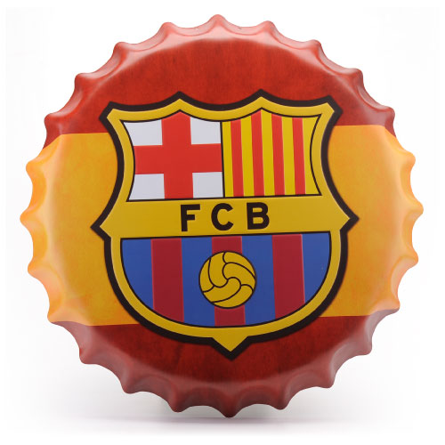 Placa metálica vintage en forma de tillo equipos de fútbol